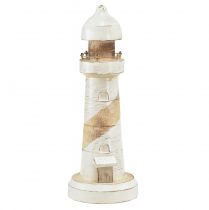 Lighthouse Wood Maritime Decoration Natural White Ø10.5cm H28.5cm