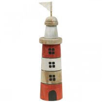 Wooden Lighthouse Maritime Wood Deco Red White H30.5cm