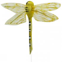 Summer decoration, dragonflies on wire, decorative insects yellow, green, blue W10.5cm 6pcs