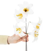 Product Artificial lily flower, white, on wire, medium size, 35cm, 5 pieces
