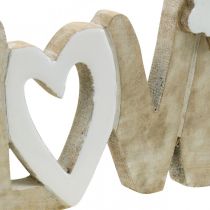 Table decoration &quot;Love&quot;, wooden decoration with heart and butterfly natural, white L24cm H17.5cm
