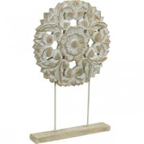 Floral mandala, wooden decoration to place, summer decoration, table decoration shabby chic natural, white H54.5cm Ø34cm