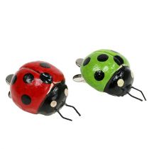 Ladybug with clip 4.5cm red, green 6pcs