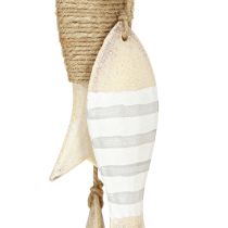 Product Maritime decoration hanger with 6 wooden fish for hanging 88cm