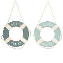 Product Lifebuoy Wooden Decoration for Hanging Maritime Blue Ø13cm 2pcs