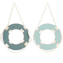Product Lifebuoy Wooden Decoration for Hanging Maritime Blue Ø13cm 2pcs