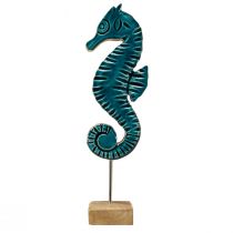 Product Maritime decoration seahorse on stand mango wood turquoise 19,5cm