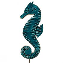 Product Maritime decoration seahorse on stand mango wood turquoise 19.5cm