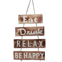 Product Nautical wall decoration wooden sign &quot;Eat Drink Relax Be Happy&quot; Natural White Vintage Shabby Chic 38×54cm