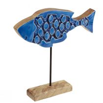 Product Maritime decorative wooden fish on stand blue 25cm × 24.5cm