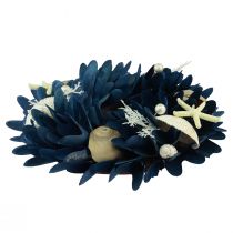 Product Maritime decorative wreath with shells blue natural colors Ø27cm