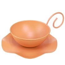 Product Metal Decorative Cup Orange Ø11.5cm H6cm With Saucer 2pcs