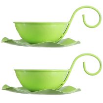 Product Metal decorative cup with saucer light green H8cm Ø11.5cm 2pcs