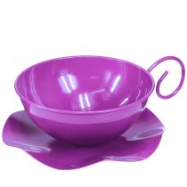 Product Metal Decorative Cup Ø16cm H9cm Teacup with Saucer Purple 2pcs