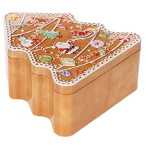 Product Christmas tin, cookie tin, Christmas tree and house, gingerbread look, 14cm, 2 pieces