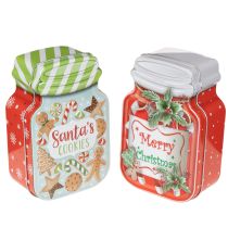 Product Metal cookie tin with Christmas motif in a cookie jar design, 15cm, 2 pieces