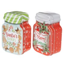 Product Metal cookie tin with Christmas motif in a cookie jar design, 15cm, 2 pieces