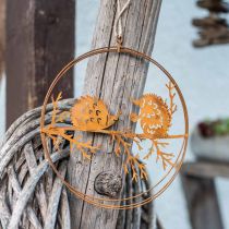 Product Metal pendant, hedgehog on branch, autumn decoration, decorative ring rust Ø15.5cm 3 pcs