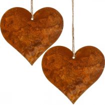 Decorative metal hearts, autumn decorations, decorative pendants, patina 14×15cm 6pcs