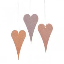 Hanging decoration window metal hearts, decorative hearts to hang up Orange/Purple H10cm 6pcs