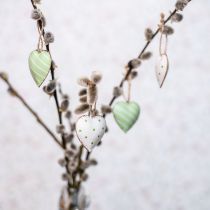 Metal hearts for hanging, Valentine&#39;s Day, spring decoration, heart pendant green, white H3.5cm 10pcs