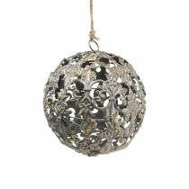 Ball to hang with ornaments antique look golden metal Ø12cm