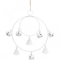 Ring with bells, Advent decoration, ring wreath, metal decoration for hanging White H22.5cm W21.5cm