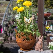 Metal bowl with rabbits, Easter decorations, planter for planting patina Ø18cm H19.5cm