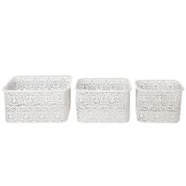 Product Metal bowls with lace pattern, decorative container, square, shabby chic, white, 27/23/19cm, H13.5cm, set of 3