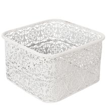 Product Metal bowls with lace pattern, decorative container, square, shabby chic, white, 27/23/19cm, H13.5cm, set of 3