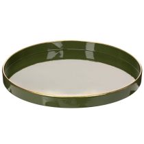 Product Decorative tray in green with gold edge, modern, 30cm