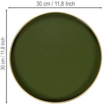 Product Decorative tray in green with gold edge, modern, 30cm