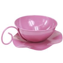 Product Metal mug Ø16cm H9cm Decorative mug with saucer Pink 2pcs