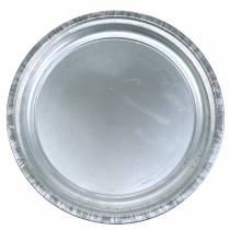 Decorative plate metal silver shiny Ø36cm H3cm