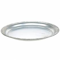 Product Decorative plate metal silver shiny Ø34cm H3cm