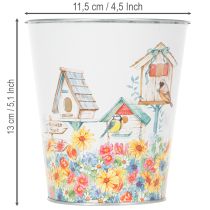 Product Metal pot with motif, planter with birdhouses, tin bucket H13cm Ø11.5cm