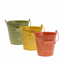 Product Decorative bucket fruits yellow, orange, green washed Ø12.5cm H12cm set of 3