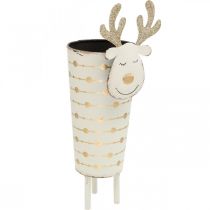 Product Reindeer plant pot, Advent decoration, metal decoration, planter for Christmas white, golden H28cm Ø8.5cm