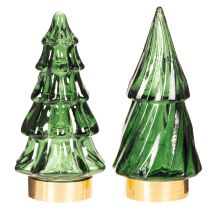 Product Glass Christmas tree with LED lights, table decoration, Christmas, 13cm, 2 pieces