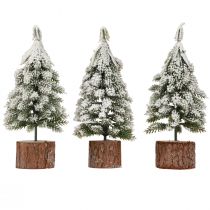 Product Mini Christmas Tree Wooden Base Green White Ø8cm H18cm 3pcs