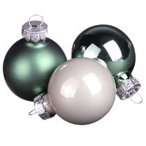 Product Mini Christmas balls glass green mother of pearl grey Ø3cm 22 pcs