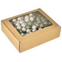 Product Mini Christmas balls on wire glass green silver 2.5cm 140 pcs