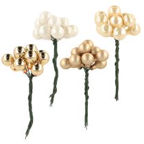 Product Mini Christmas balls on wire gold, cream Ø1.5cm 140 pcs