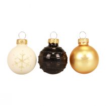 Mini Christmas balls glass white black gold Ø3cm 9pcs