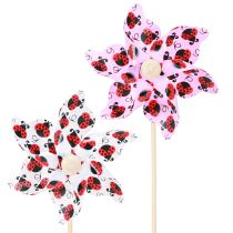 Product Mini Windmill Ladybug Decoration White Lilac Ø8cm 12 Pcs