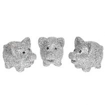 Mini lucky pigs with mica silver 3cm 24pcs