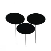 Product Mini Chalkboard Black Oval Metal Flower Stakes 7.5x4.5cm 12 Pieces for Floristry and Decoration