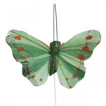Mini butterfly on wire red, green 6.5cm 12pcs