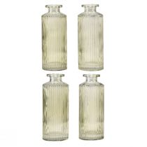 Product Mini vases glass with grooves retro flower vase green Ø5cm 4pcs