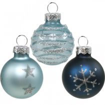 Mini Christmas balls blue real glass Ø3cm 9pcs